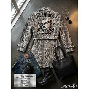 Ed Hardy Snakeskin Print "Love Kills Slowly" Trench Coat